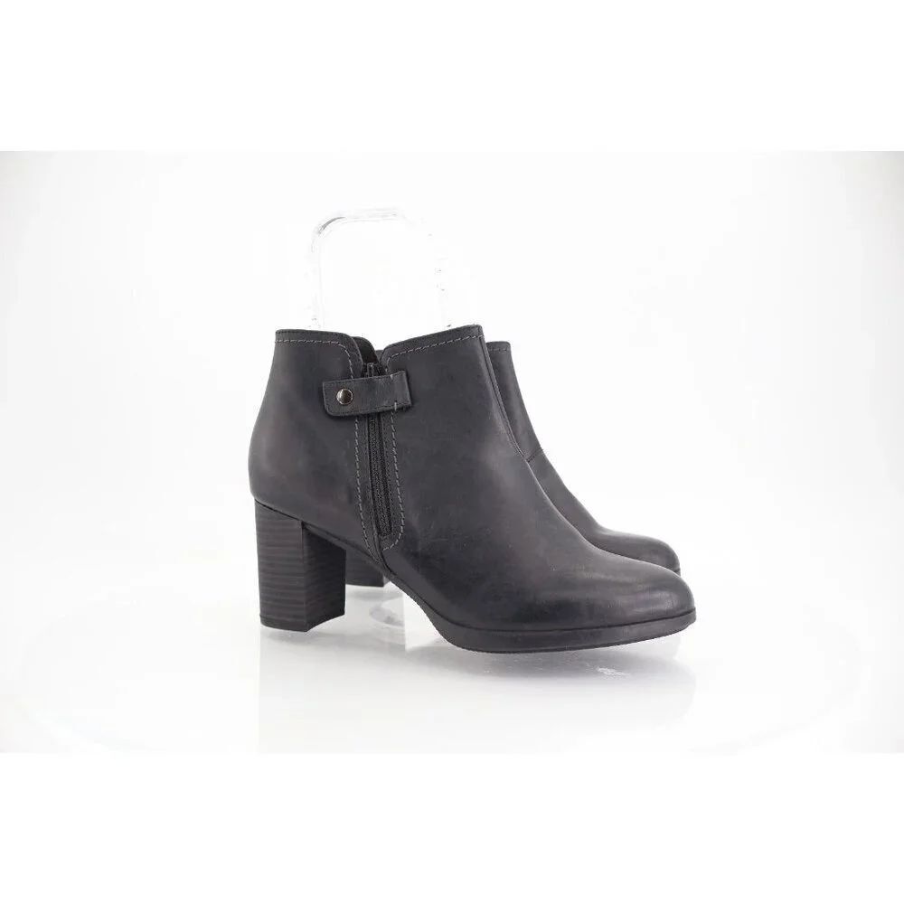 Clarks Womens Bayla Glow Ankle Boots Block Heel Black Leather Zip Up Size 11 M